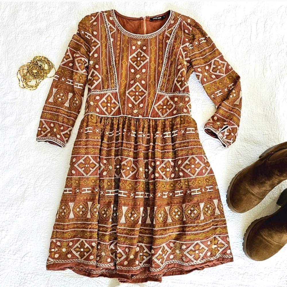 Anthropologie Love Sam Embroidered Geometric, Above the knee, Cotton Dress
